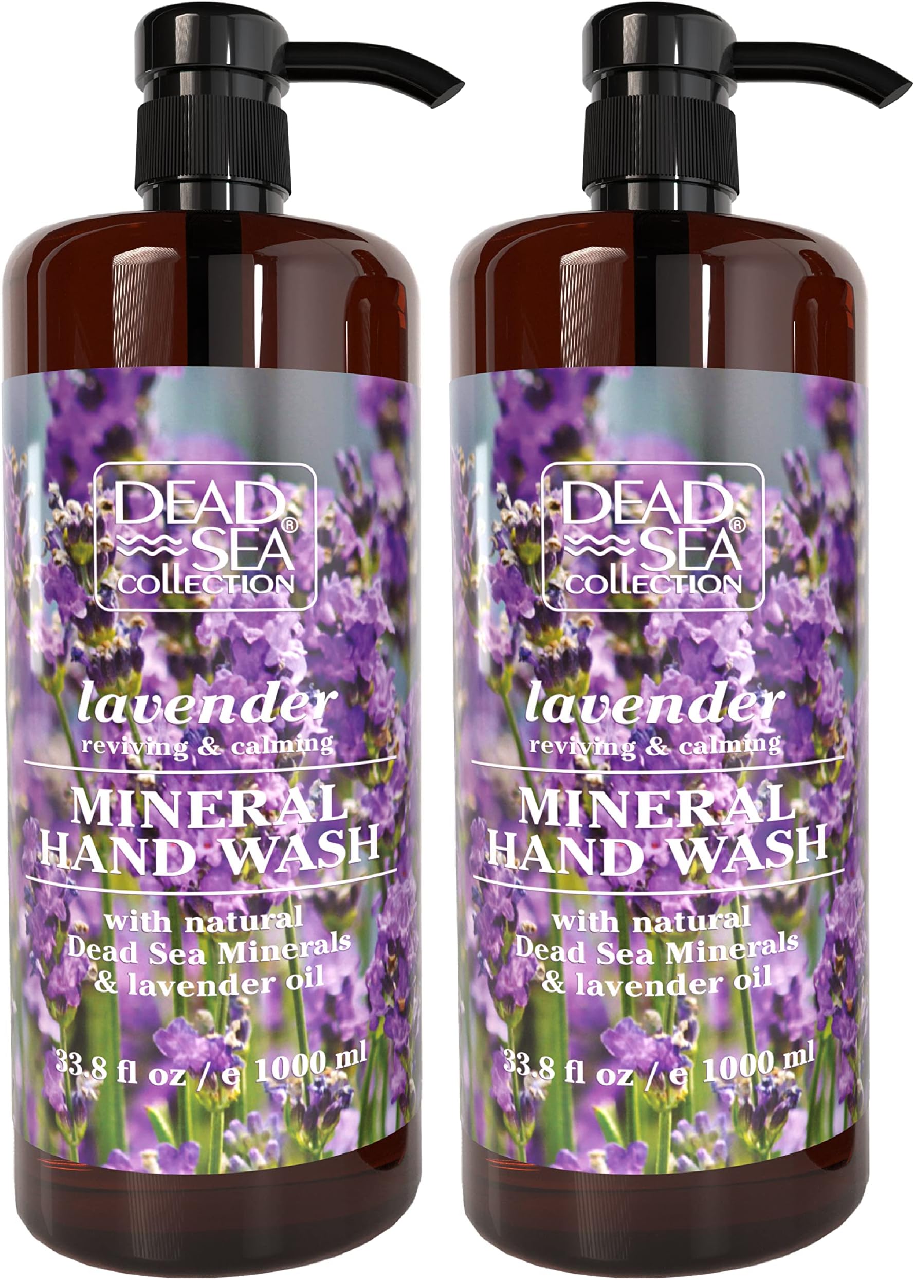 Hand Soap Pump Lavender - Moisturizing Hand Wash Liquid with Dead Sea Minerals and Lavender Oil, Reviving, Calming - Pack of 2 (33.8 Fl Oz Each) - 67.6 Fl Oz Total