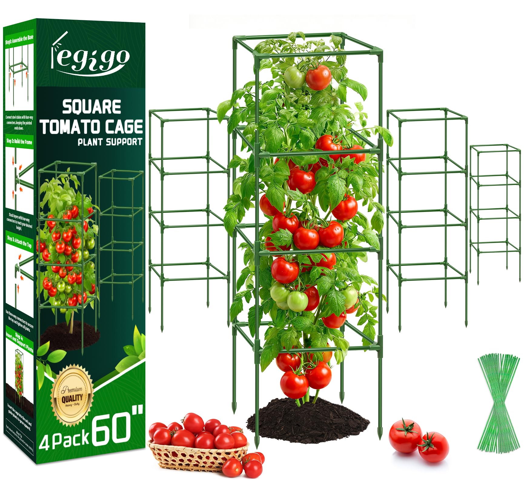 Legigo 4 Pack Square Tomato Cages 60 Inch
