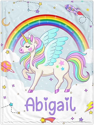 Miniatura 1 de J&SBGFT Manta personalizada para bebé niña, manta de bebé personalizada, manta de envoltura con nombre de niña, mantas de recepción de unicornio,