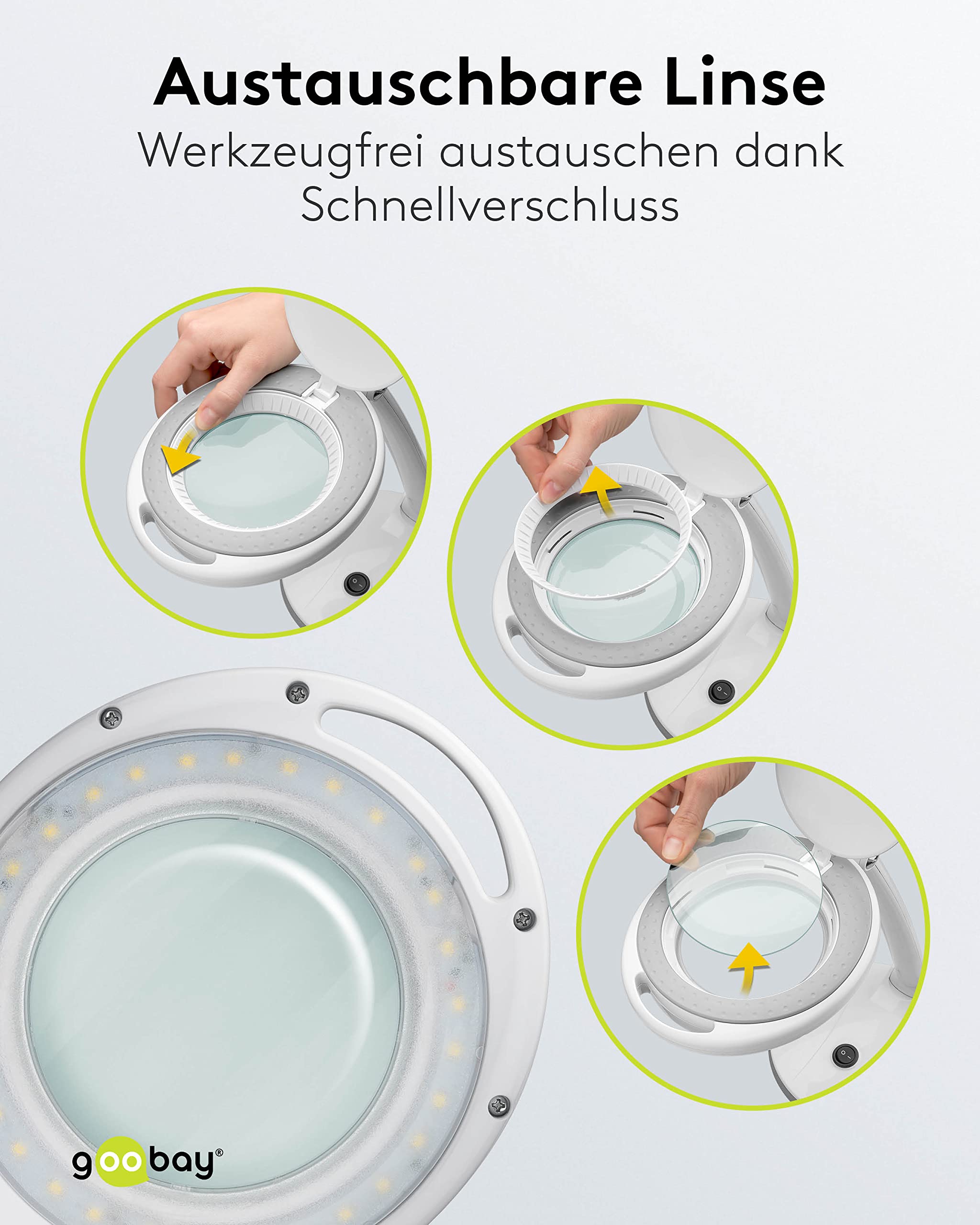 Goobay LED Staande Loeplamp 6W - 80-450lm Dimbaar 100mm Glazen Lens 1 Vergroting 3 Dioptrie
