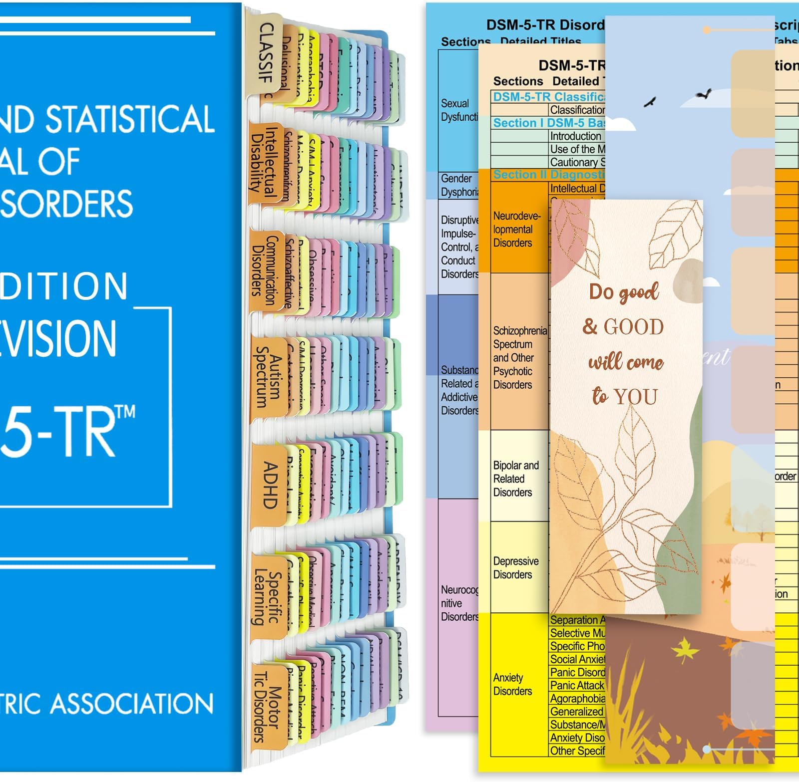 DSM-5-TR Index Tabs, 2022 Coded and Laminated DSM-V TR Tabs, Including 94 and 6 Blank Ones, with Alignment Guide and Bookmark