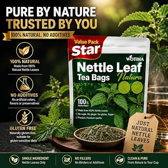 WOTIHA Premium Natural Nettle Leaf Tea Bags, 60 Count 100% Pure Herbal Tea,Supports Kidney & Joint Health Caffeine-Free, Non-GMO, Additive-Free, Gluten-Free