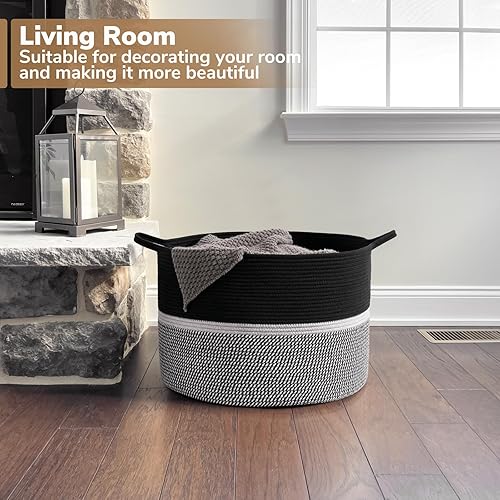 Miniatura 26 de CHICVITA XXL Canasta de cuerda de algodón tejida extra grande, canasta de manta de almacenamiento con asas, canasta de ropa decorativa, 22 x 22 x 14