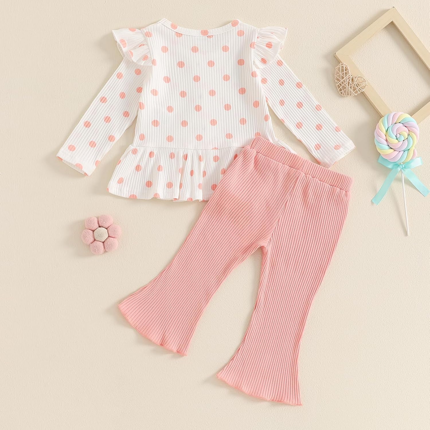 Mubineo Toddler Baby Girl Clothes Cute Ribbed Outfits Knit Long Sleeve Shirt Tops Bell Bottom Pant Fall Winter Outfit - Image 3