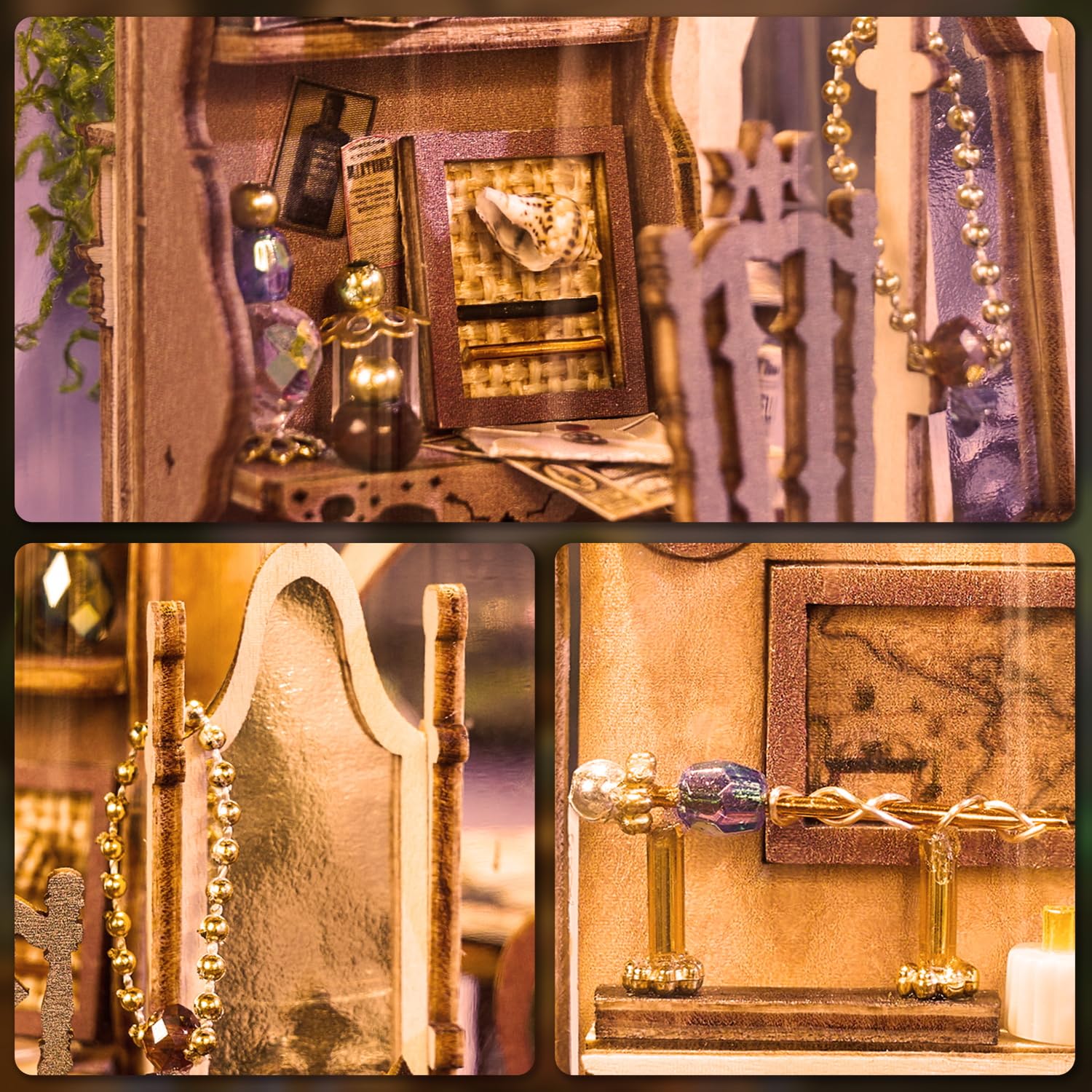 Book Nook Kit Eingebauter Musikmechanismus- DIY Puppenhaus Bausatz zum Selberbauen, EIN Retro und künstlerisches Miniaturhaus, 3D Holzpuzzle Buchstütze, Kreative Bücherregal Dekoration, Geschenke