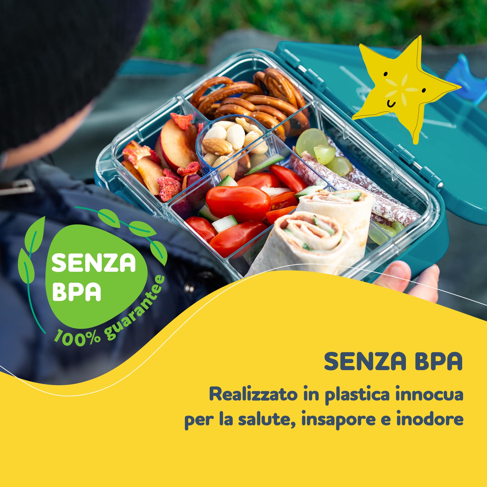 Contenitore per il pranzo con posate di Topolino, in plastica priva di BPA, lavabile in lavastoviglie, per bambini, rientro a scuola, dimensioni: 21 cm