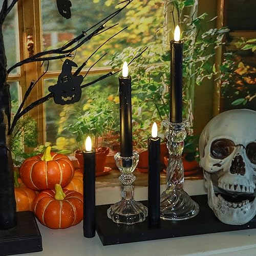 Miniatura 2 de Daord Velas cónicas negras parpadeantes sin llama de 7.4 pulgadas de largo con control remoto de 10 teclas para Navidad, bodas, fiestas y decoración