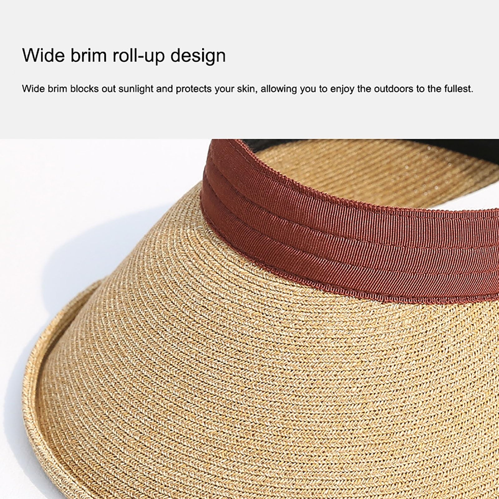 Sombreros De Paja para Mujer, Sombrero Viseras Mujer Verano De Paja Vacío con ala Grande Viseras para El Sol para Mujer Playa Viaje Vacaciones