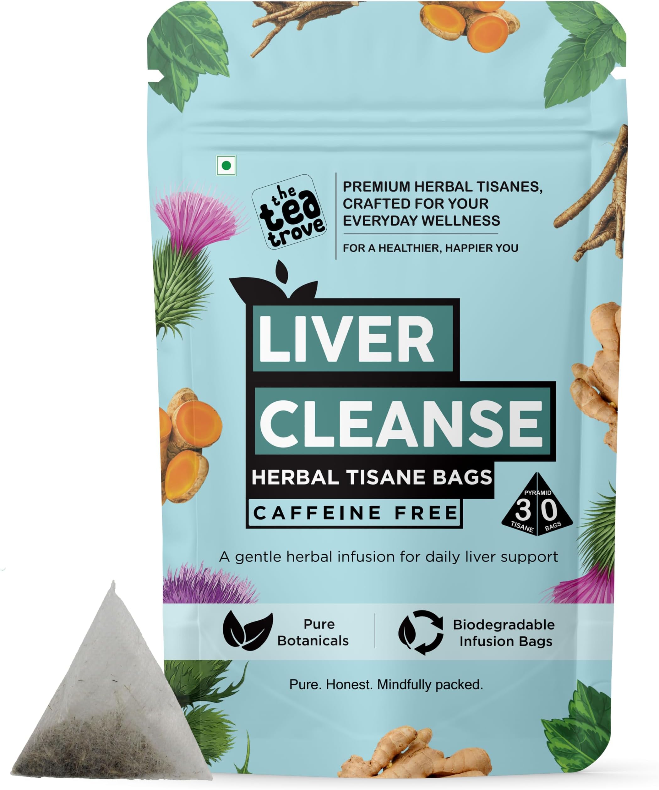 Liver Cleanse Tea Bags 30 Biodegradable Bags | Herbal Tea | 6 Botanical Blend โข Milk Thistle & Dandelion Root โข Cleaner Brewing Experience