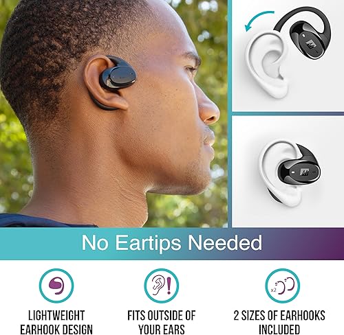 Miniatura 7 de MEE audio AirHooks Pro - Auriculares deportivos inalámbricos con Bluetooth, cómodos, resistentes al sudor, sin aislamiento, para entrenamientos y