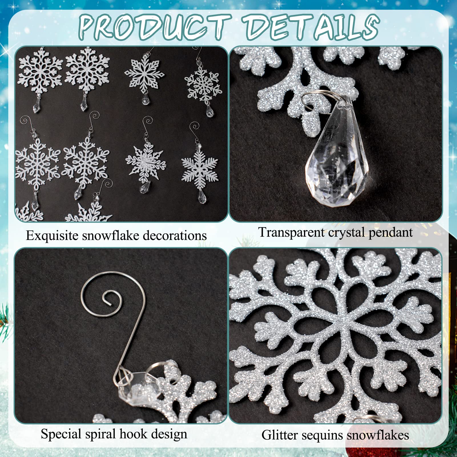 Amazon.co.jp: 12ピース シルバー 雪の結晶 オーナメント プラスチック