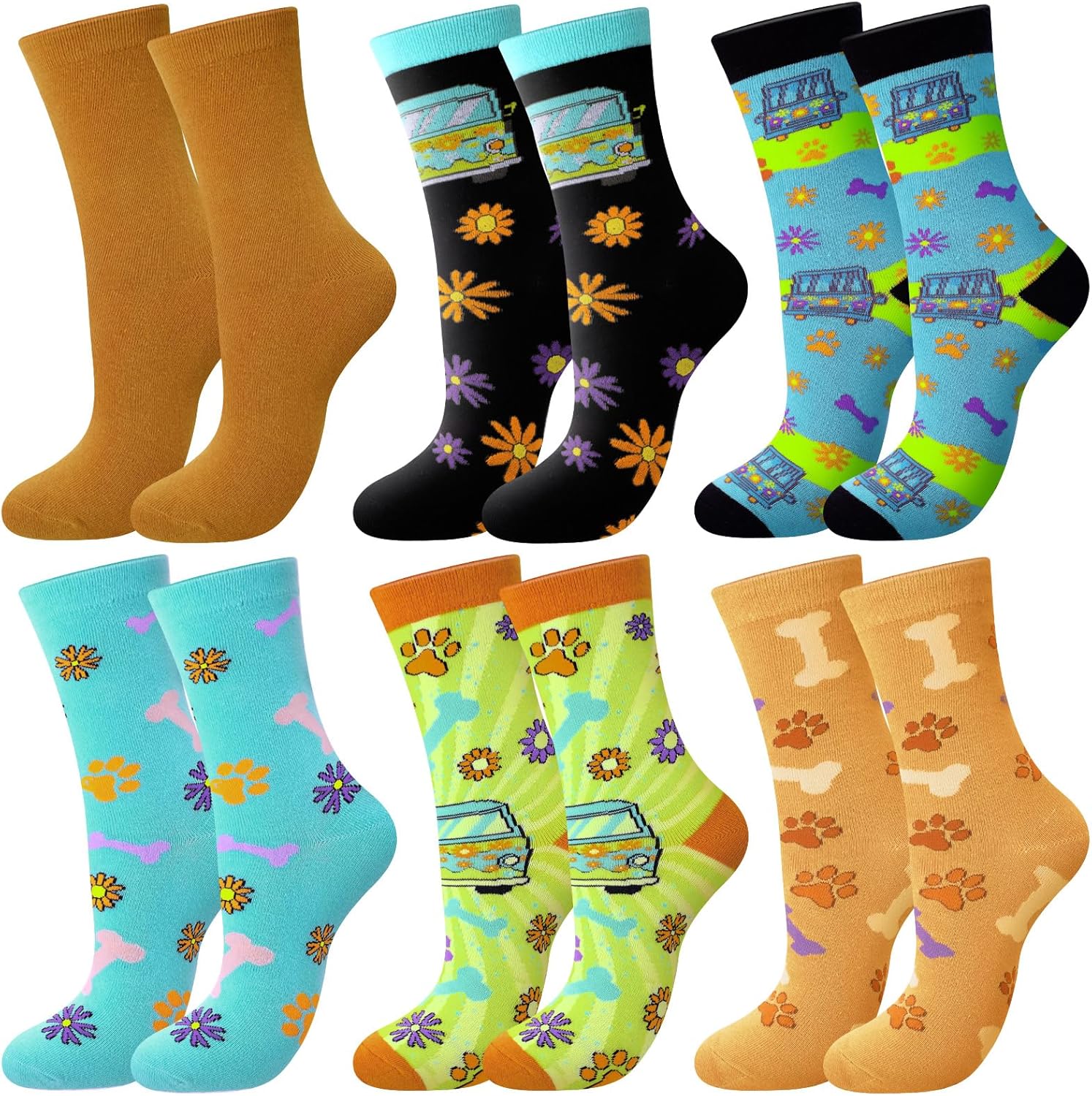 6 Pair Mysterious Dog Crew Socks Adult Cartoon Car Soft Fuzzy Funny Socks Valentine's Day Stuff Gifts for Men Women