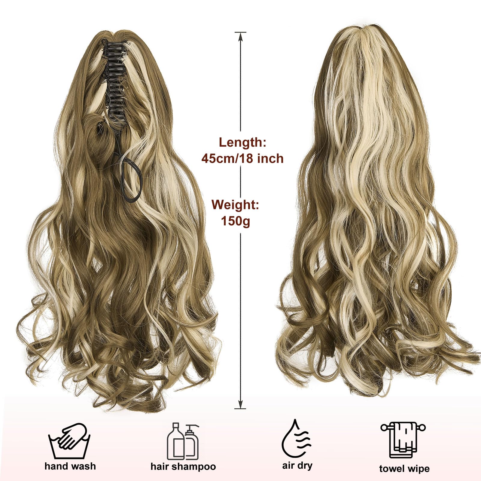 Dcbaboo 18inch Claw Clip in Ponytail Hair Extensions Long Wavy Ponytail Extension Curly Synthetic Pony tails Natural Wave One Piece Hairpiece Fake Ponytail for Women Golden Brown/Bleach Blonde - Image 3