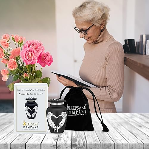 Miniatura 11 de Urnas pequeñas moradas para cenizas humanas - Alas de ángel y mini urnas de corazón - Urnas de recuerdo de cremación para cenizas - Soporte