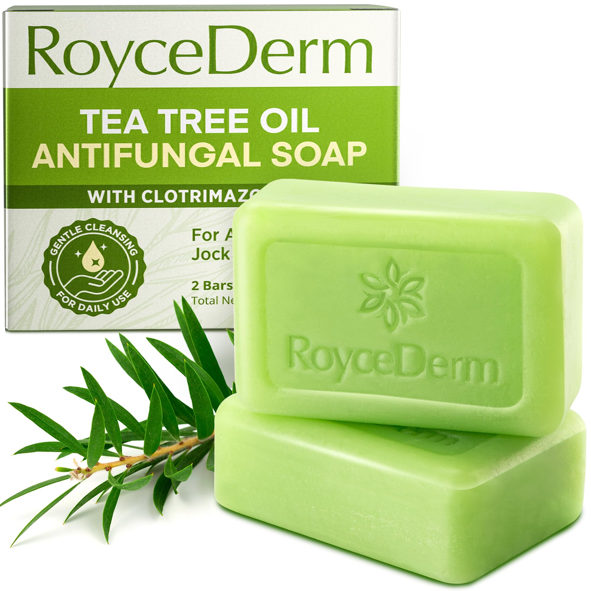 RoyceDerm Tea Tree Antifungal Bar Soap – Refreshing Body & Face Cleanser for Oily & Sweat-Prone Skin, Deep Clean Feel, Quick Lather, Plant-Inspired Formula