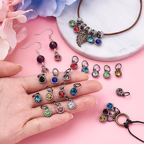 Vista 20 de Cheriswelry 48 dijes redondos de aleación de cristal de aleación de oro plateado de 0.295 in con diamantes de imitación, colgantes pequeños