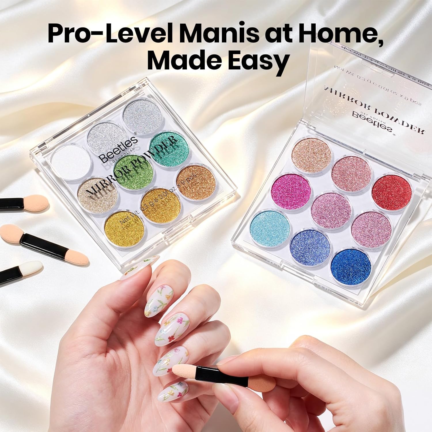 Beetles 18 Colors Chrome Nail Powder Palette Solid Chrome Powder for Nails