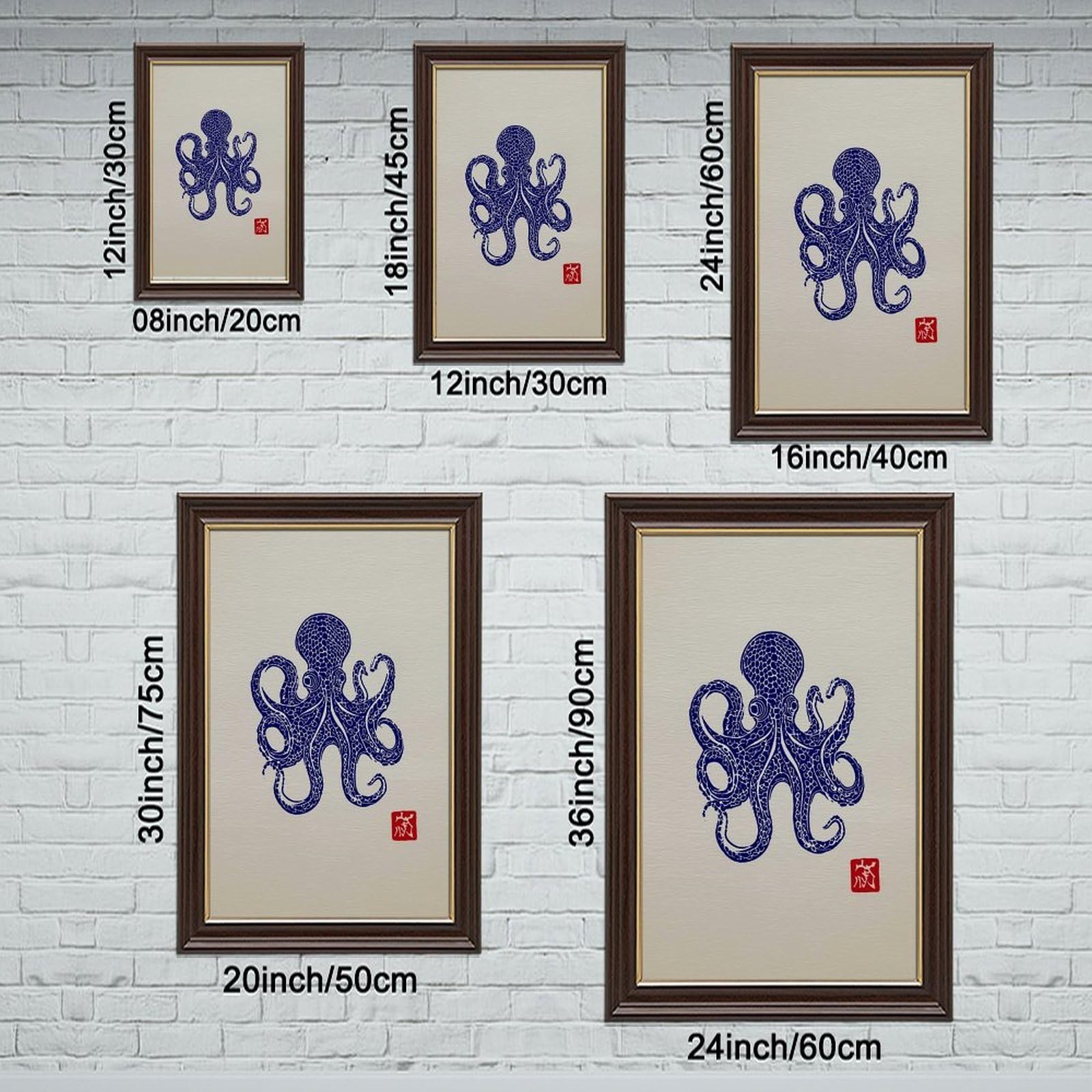 AYINUER Stampa artistica su tela con motivo polpo blu, poster per soggiorno, decorazione regalo