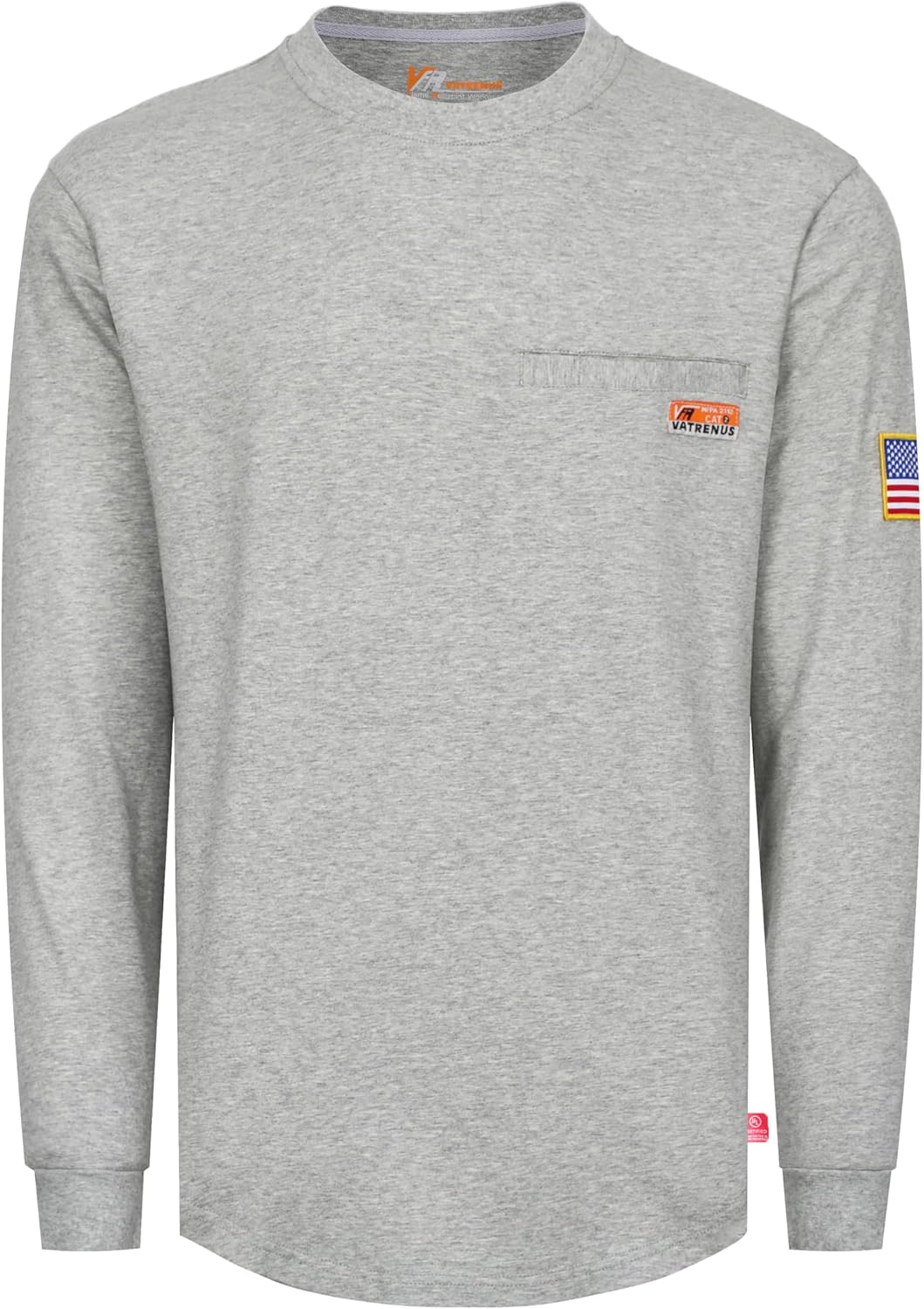VATRENUS FR Shirt for Men Crewneck Midweight Utility Pocket Fire Resistant Long Sleeve Work Shirts NFPA2112 CAT2