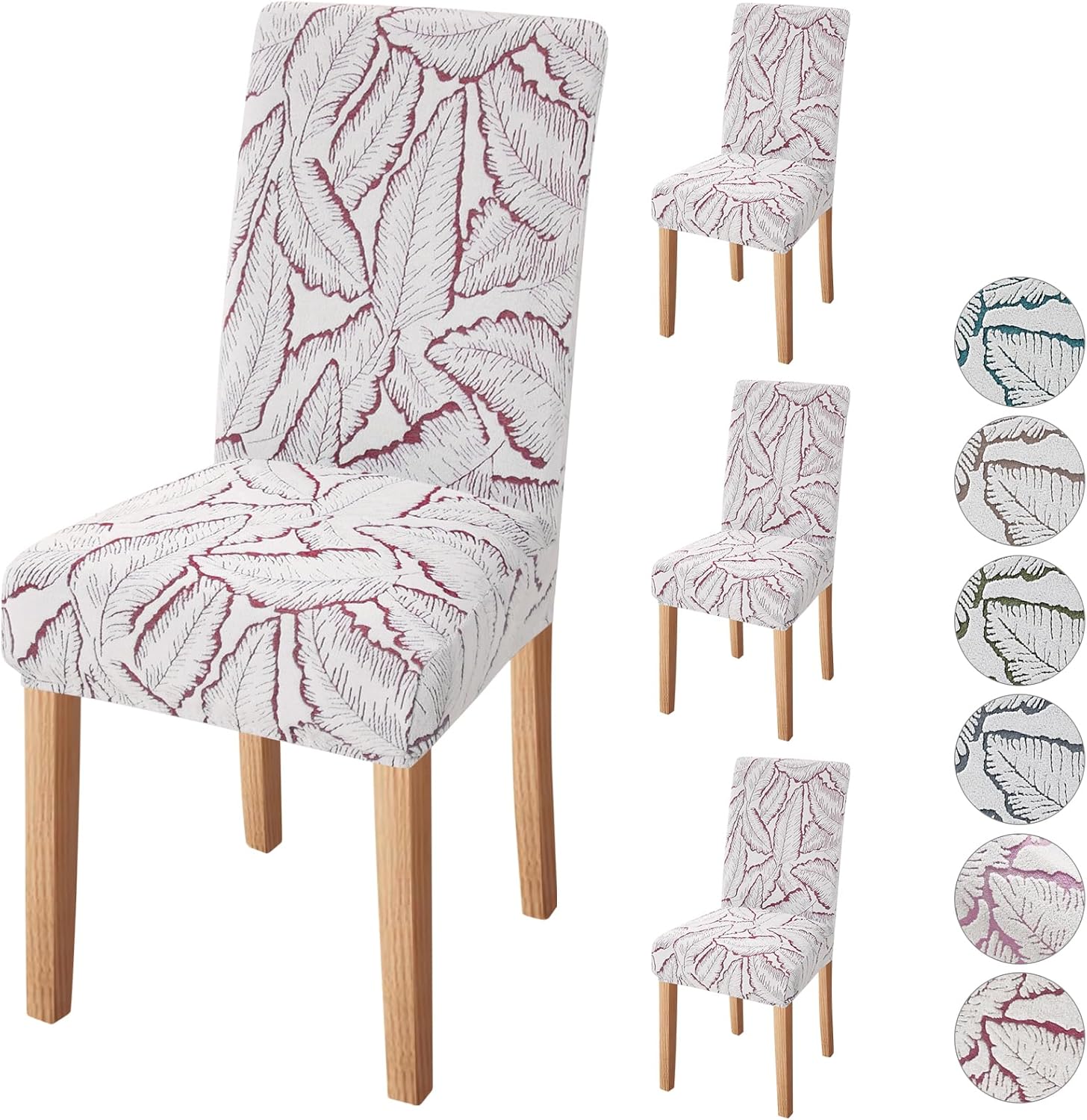 Chair Covers for Dining Room 4 Pack, Solid Stretch Dining Slipcovers, Jacquard Washable Kitchen Slip Covers for Parson Chair, Reed Jacquard Pink, Set of 4