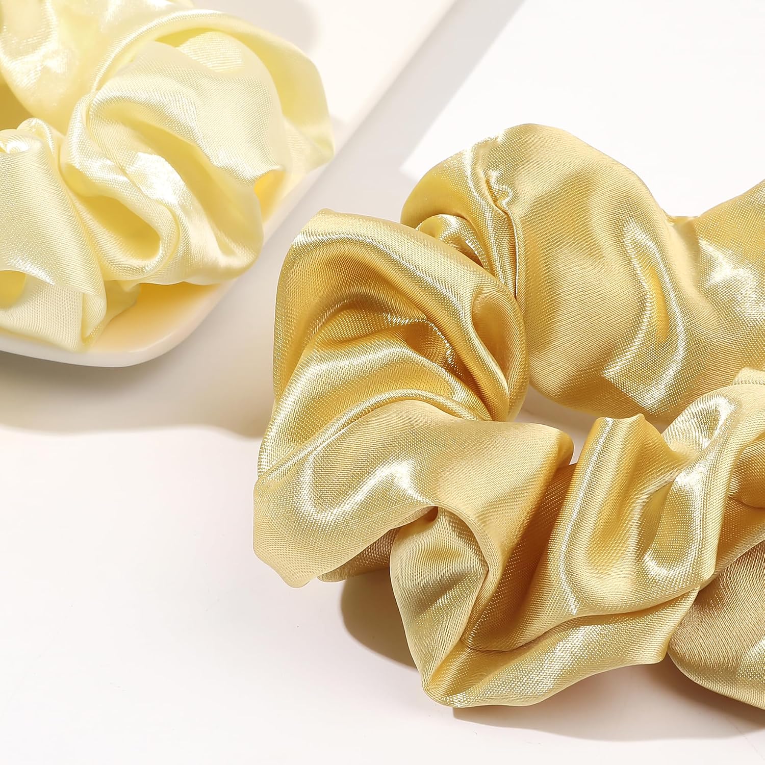 Ivyu Scrunchies for Women's Hair, Satin Hair Ties Bands, 4 Pieces, Big Scrunchies for Thick Curly Hair, Ponytail Holders, Cute Pony Tails, No Crease Hair Ties, No Damage image 3