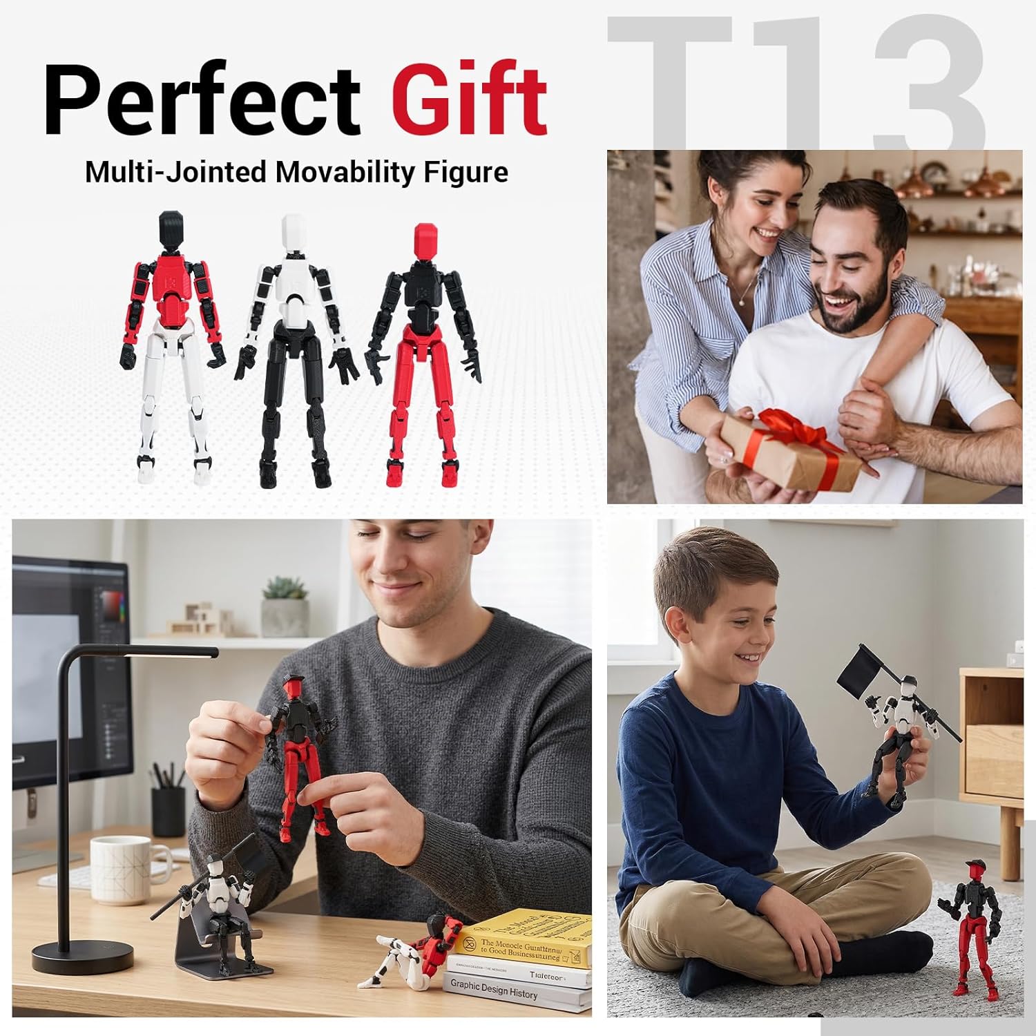 T13 Action Figures 3 Pack, Pre-Assembled Fully Articulated Robot Figures with Interchangeable Hands and Accessories, Poseable Team Set for Display, Desk Decor, Gift (Color Fusion Series)