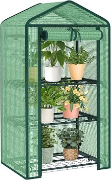 AlisisFores 3-Tier Greenhouse for Indoor and Outdoor Use, 4ft Tall Portable Mini Green House with Shelves, Zipper Door & PE Cover, for Seed Starting, Plants, Herbs, Balcony, Patio Gardening