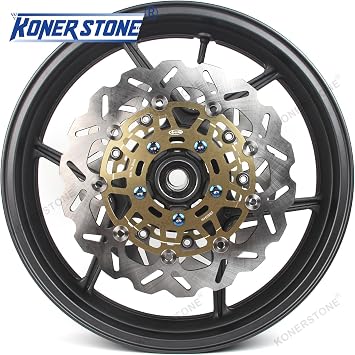 Front Wheel Rims ＆ Brake Disc Rotors for Ninja ZX10R 2006-2007/ZX6R 2005-2012/Z750 2007-2008 Motorcycle Accessories Ninja ZX-6R ZX-10R Z 750 Matte Black 2009 2010 2011 Gold Disk