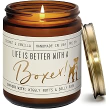 Boxer Dog Gifts for Women - Life is Better with a Boxer Candle, w/Vanilla, Coconut & Citrus - Infused w/Essential Oils I Decor I Long-Lasting 50Hr Burn I Made in the USA