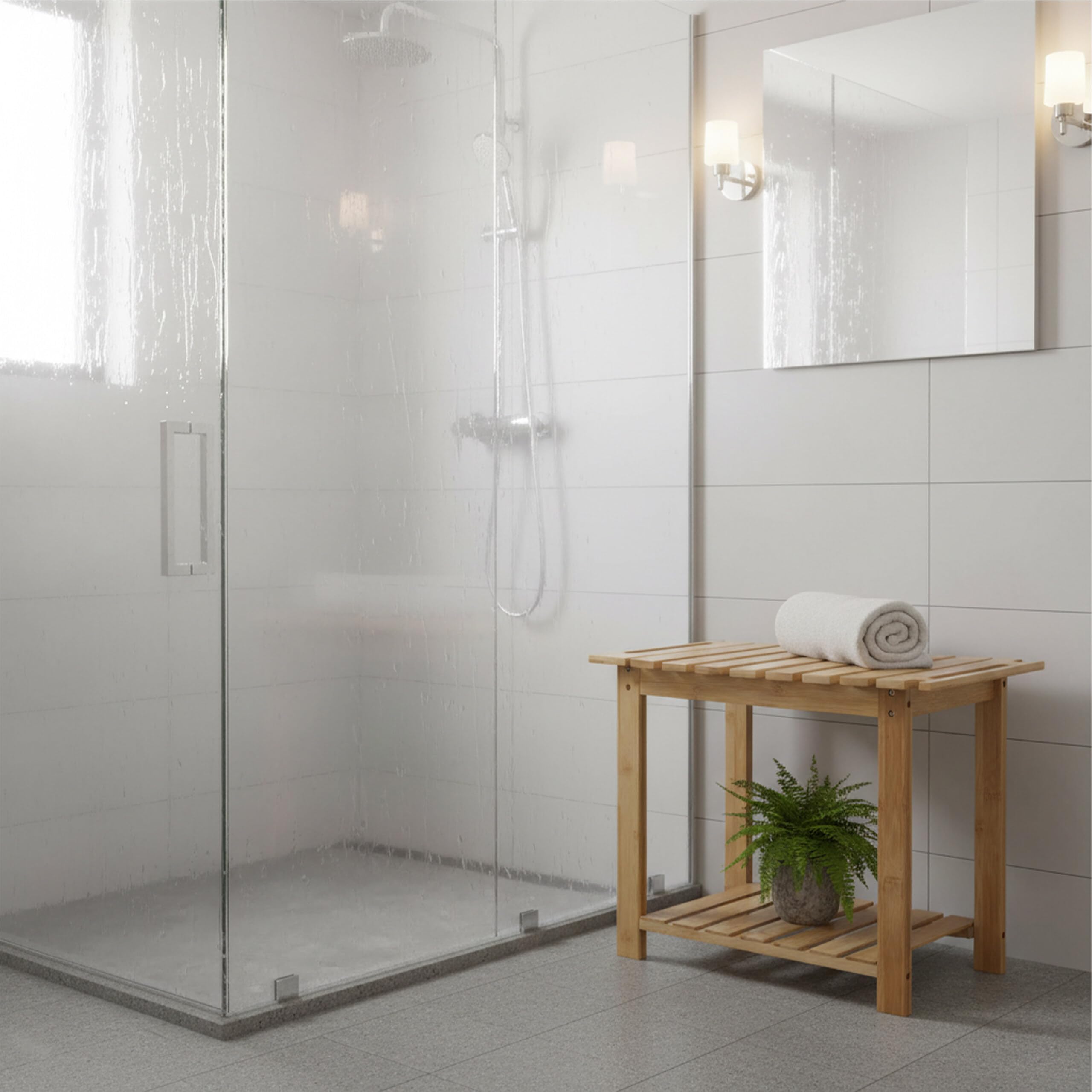 Relaxdays Sgabello in bambù con ripiano, Maniglie, portadoccia, 42x53x33 cm, Colore Naturale