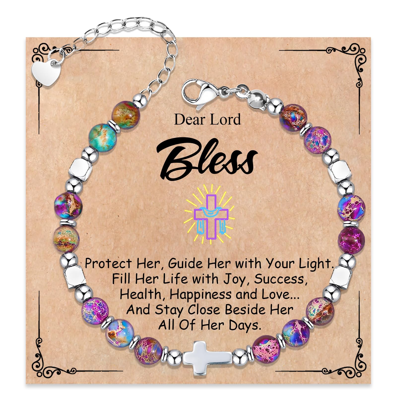 Cross Bracelet for Women Girls, Christian Gifts for Daughter Granddaughter Sister In Christ Friend Niece, Baptism Confirmation First Communion Gifts for Girls