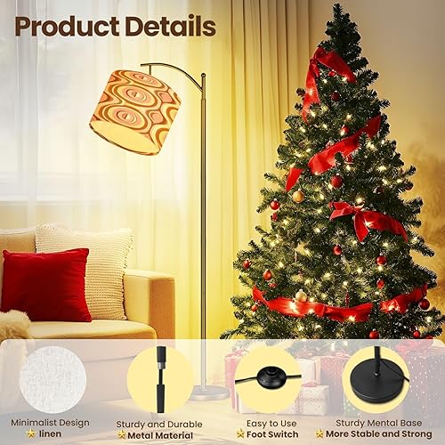 Miniatura 4 de Lámpara de pie moderna de arco de los años 70, patrón retro sin costuras de los años 60 y 70, estilo estético, lámpara de pie con pantalla de lino