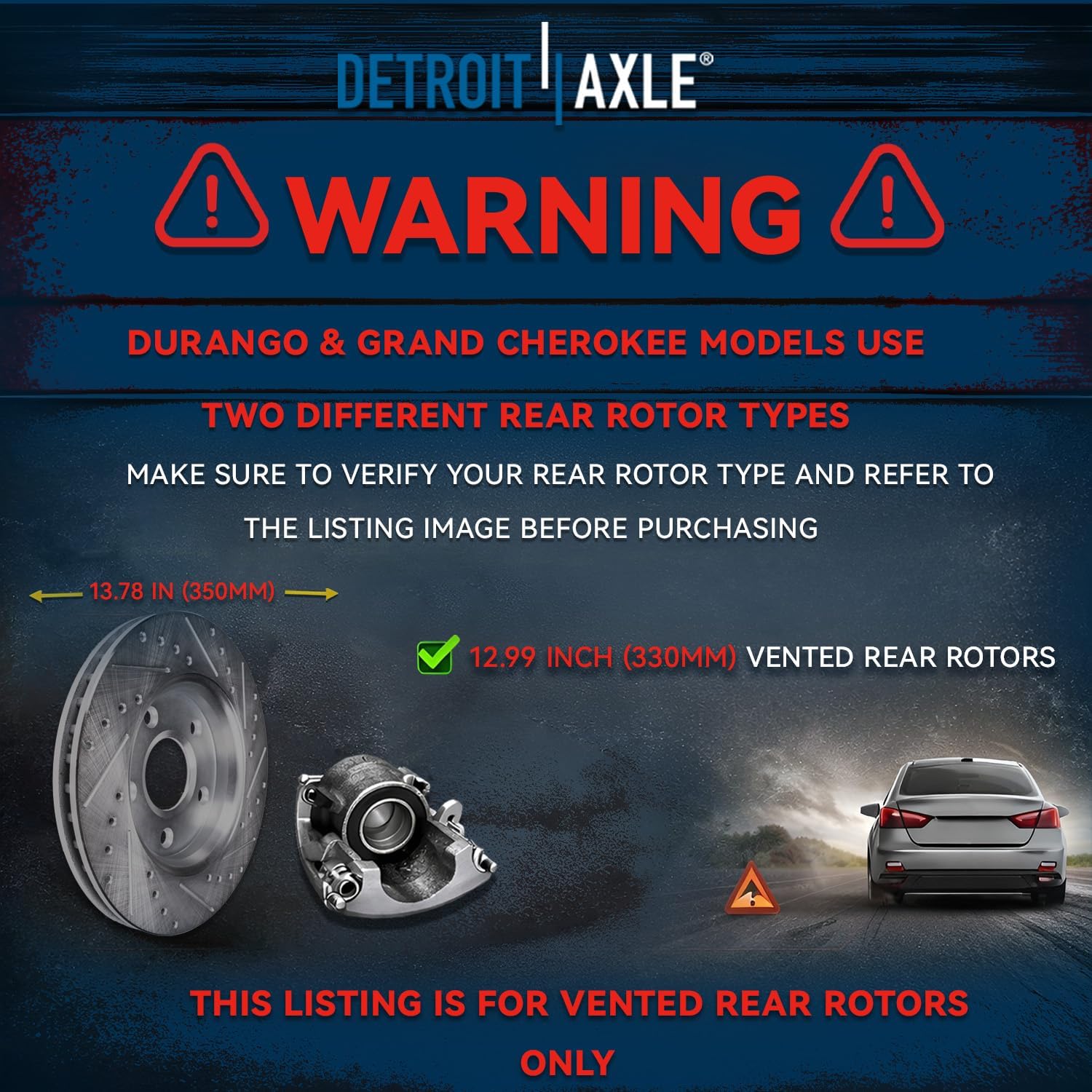 Detroit Axle - Brake Kit for Dodge Durango Jeep Grand Cherokee, Drilled Slotted Disc Brake Rotors Ceramic Brakes Pads Replacement: 13.78" inch Front Rotor and 12.99" inch Rear Rotor