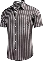 Vista 3 de COOFANDY Men's Linen Shirts Casual Button Down Short Sleeve Summer Beach Shirt Hawaiian Vacation Shirts