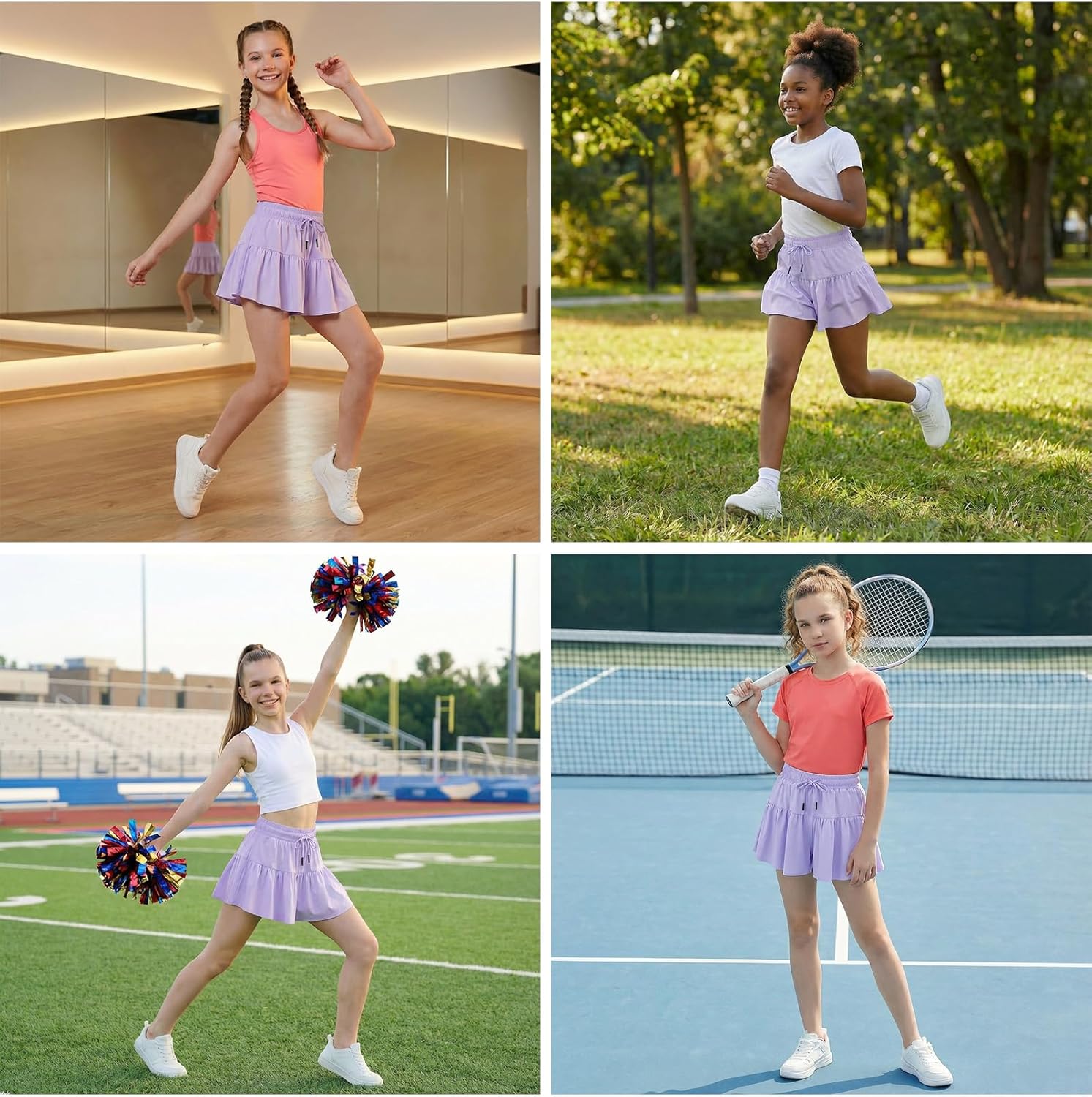 Stelle Butterfly Shorts Girls with Pocket Athletic Flowy Short 2 in 1 Dance Cheer Running Tennis Sports Skort 4-15 Years - Image 5