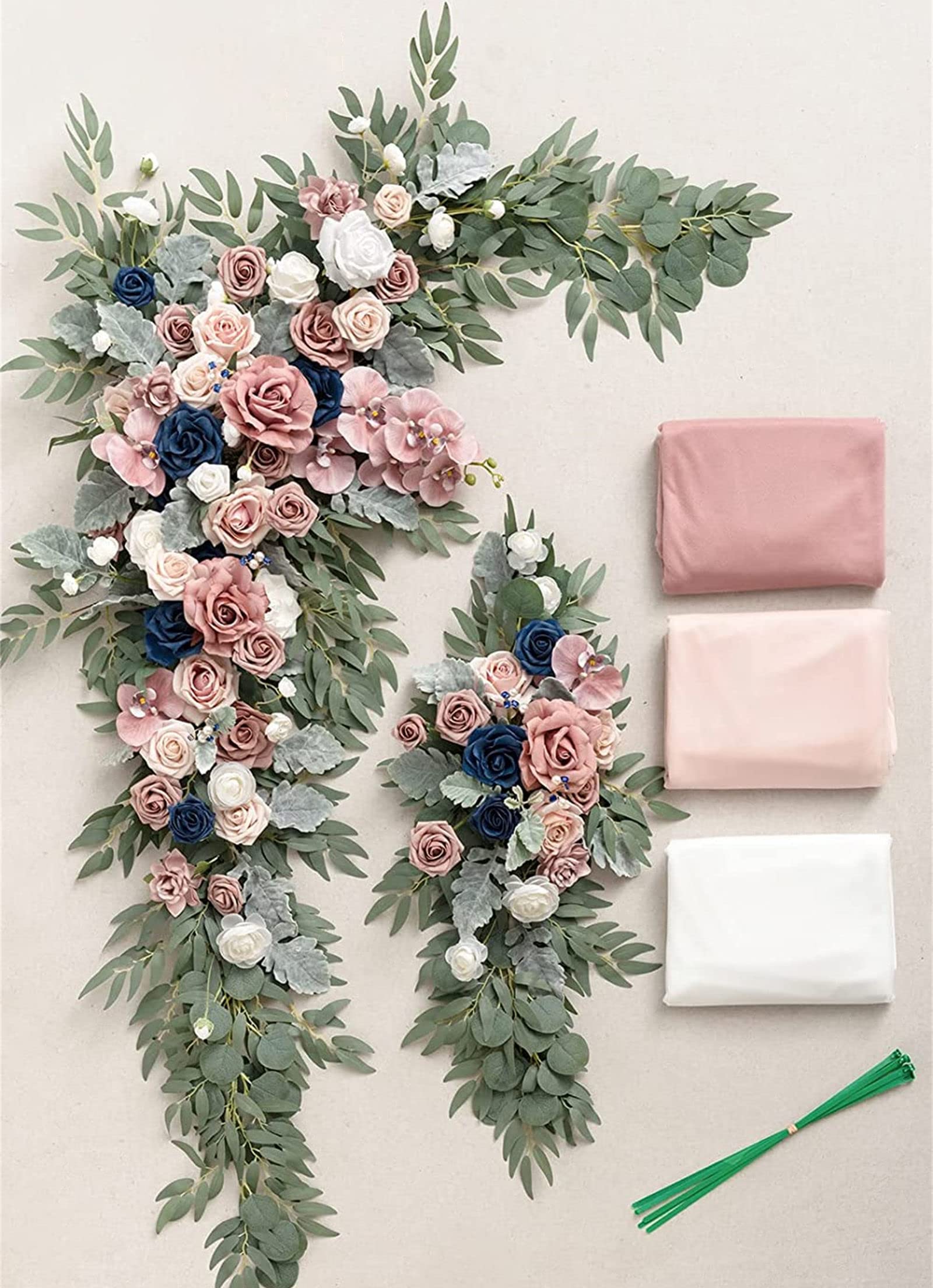 Dusty Rose Künstliche Hochzeitsbogen Blumen Set 5 Stück Enthält 2 Blumenbogen Dekor Girlanden & 3 Bogen Vorhänge Eckblumen für Außen Hochzeit Laube Dekoration