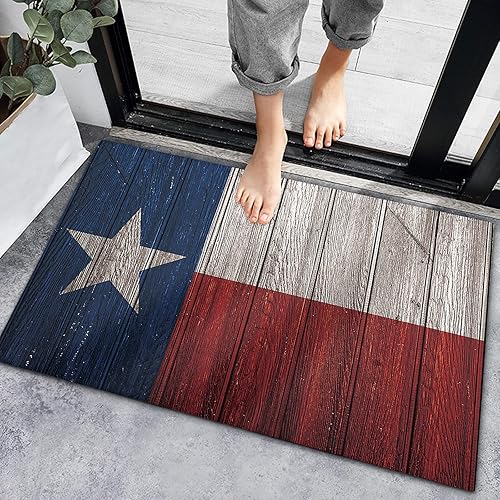Tapete de bienvenida con bandera del estado de Texas, estrella blanca, antideslizante, para interiores, alfombra de baño, color azul y rojo,