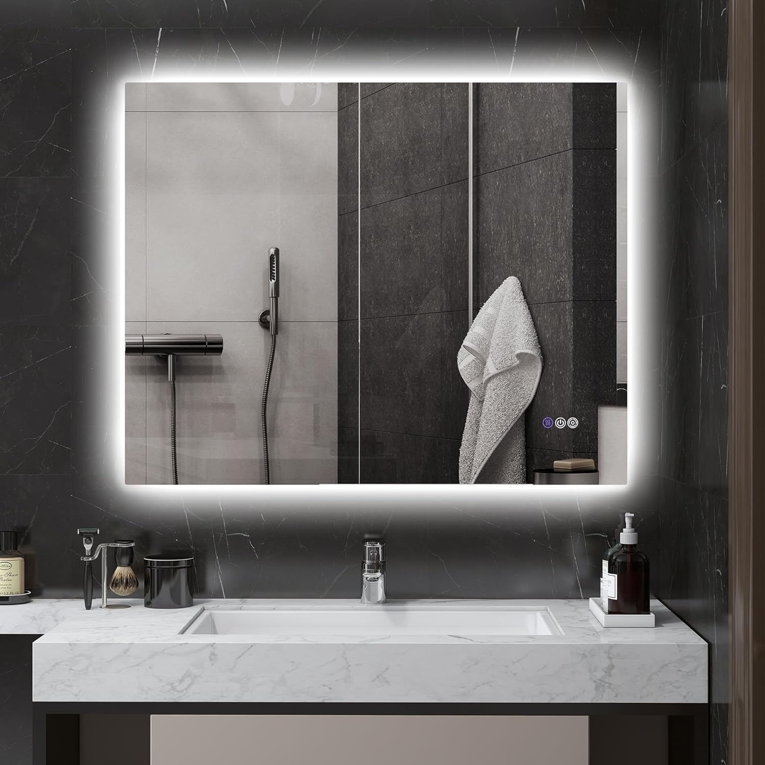 HOMCOM LED Bathroom Mirror with Lights, 39" x 32" Backlit LED Mirror for Bathroom with Anti-Fog, Memory & Infinite Color Temperature, Wall Mounted Dimmable Vanity Mirror, Horizontal/Vertical Placement