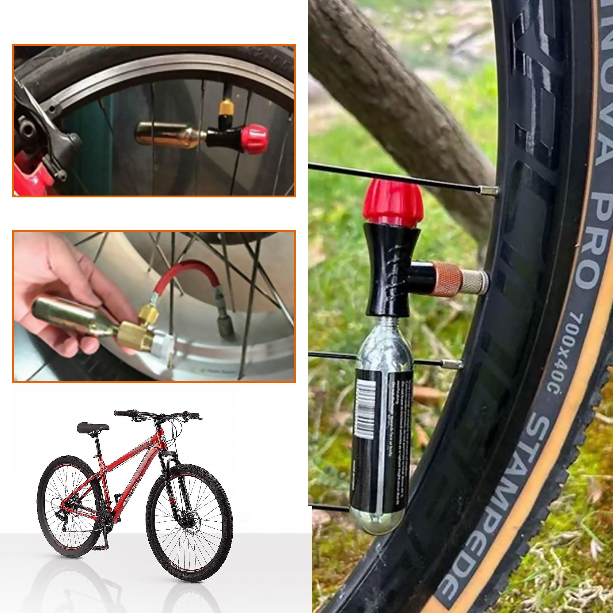 CO2 pompka rowerowa, pompka rowerowa CO2 z kartuszem, kartusz CO2, adapter do wentylu francuskiego do rowerów górskich i wyścigowych