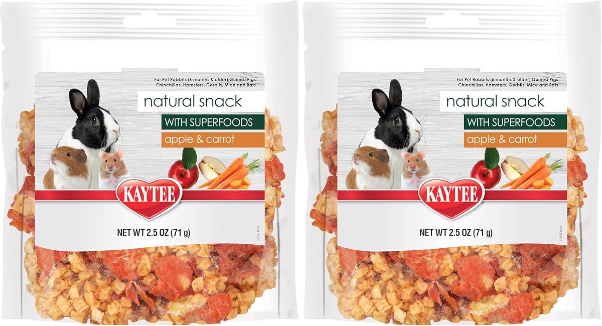 Kaytee Snack natural con superalimentos para cobayas, conejos, hámsteres y otros animales pequeños, manzana y zanahoria, 2.5 onzas (paquete de 2)