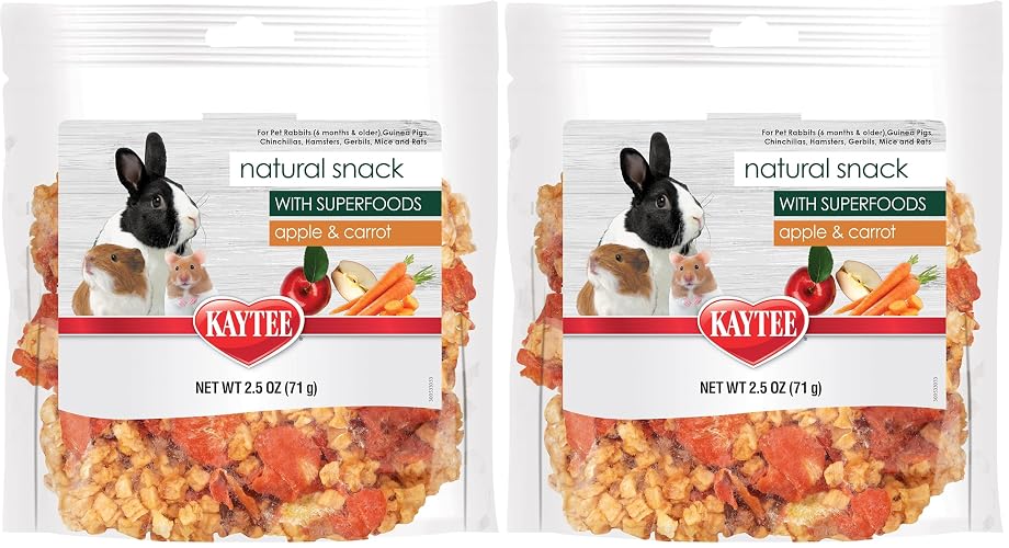 Kaytee Natural Snack with Superfoods for Pet Guinea Pigs, Rabbits, Hamsters, and Other Small Animals, Apple & Carrot, 2.5 Ounces (Pack of 2) - 2.5 Ounce (Pack of 2) - Apple & Carrot