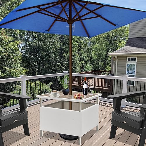 Miniatura 114 de LZRS Mesa auxiliar para exteriores, mesa auxiliar ovalada Adirondack doble con almacenamiento de 2 niveles, mesas auxiliares de HDPE para patio