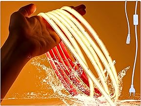 COB LED Strip (Length 5 Metres) 296LEDS/M, 220V EU Direct Connection Without Transformer, IP65 Protection, Indoor and Outdoor Use, for Ceilings, Living Rooms, Kitchens, Bathrooms, Offices. (3500K Warm White)