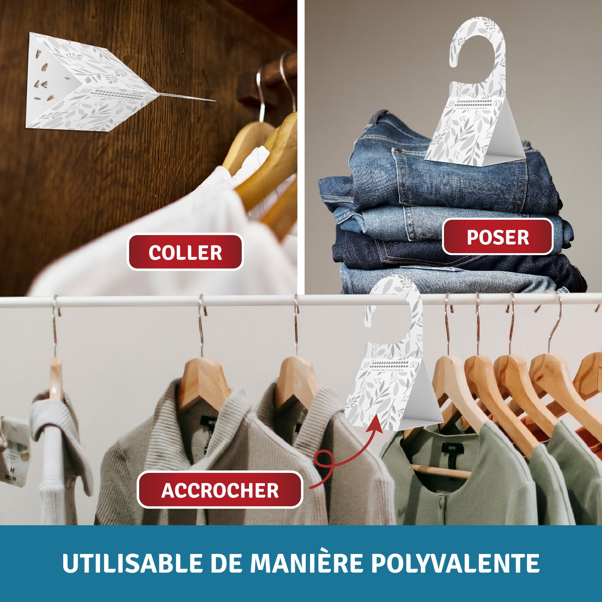 Veddelholzer Lot de 8 pièges à mites de vêtements - Piège triangulaire avec crochets et surface adhésive - Sans odeur et non toxique