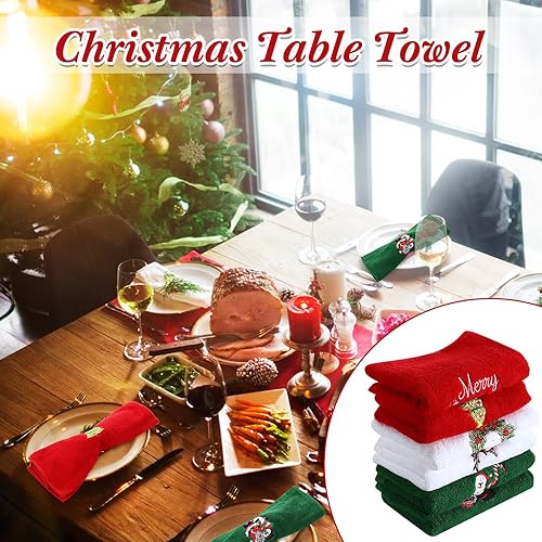 Miniatura 6 de Ganeen 6 paños de cocina de Navidad, paños de cocina decorativos de Navidad, Papá Noel, muñeco de nieve, paseos en trineo Let It Snow Noel, lindos