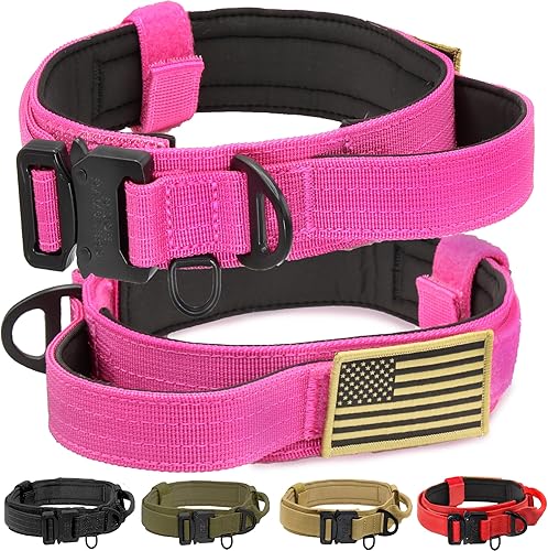 Collar táctico avanzado para perro con asa - Collar de perro resistente fabricado con herrajes metálicos ligeros y acolchado de neopreno suave -