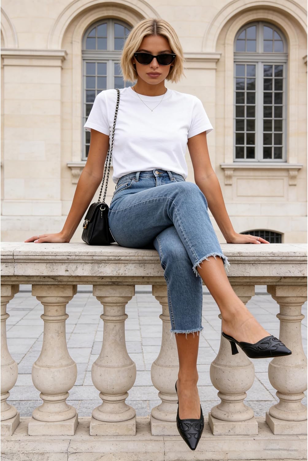 SOVANYOU Kitten Heel Mules for Women Pointed Toe Pumps Stitching Flame Design Close Toe Heels Comfortable Mules for Casual - Image 3