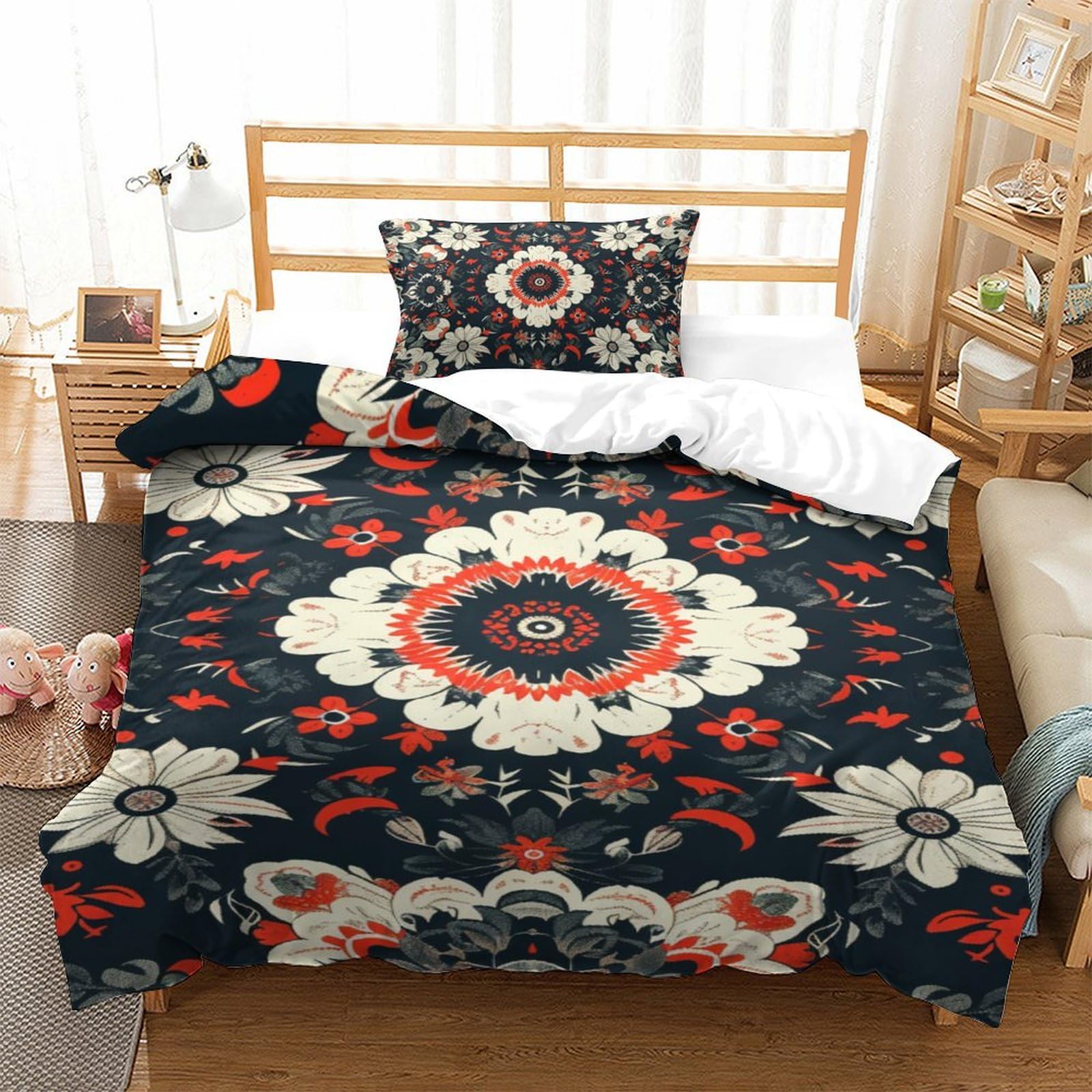 Parure de lit microfibre 135x200 cm avec fermeture éclair pratique et taie d'oreiller