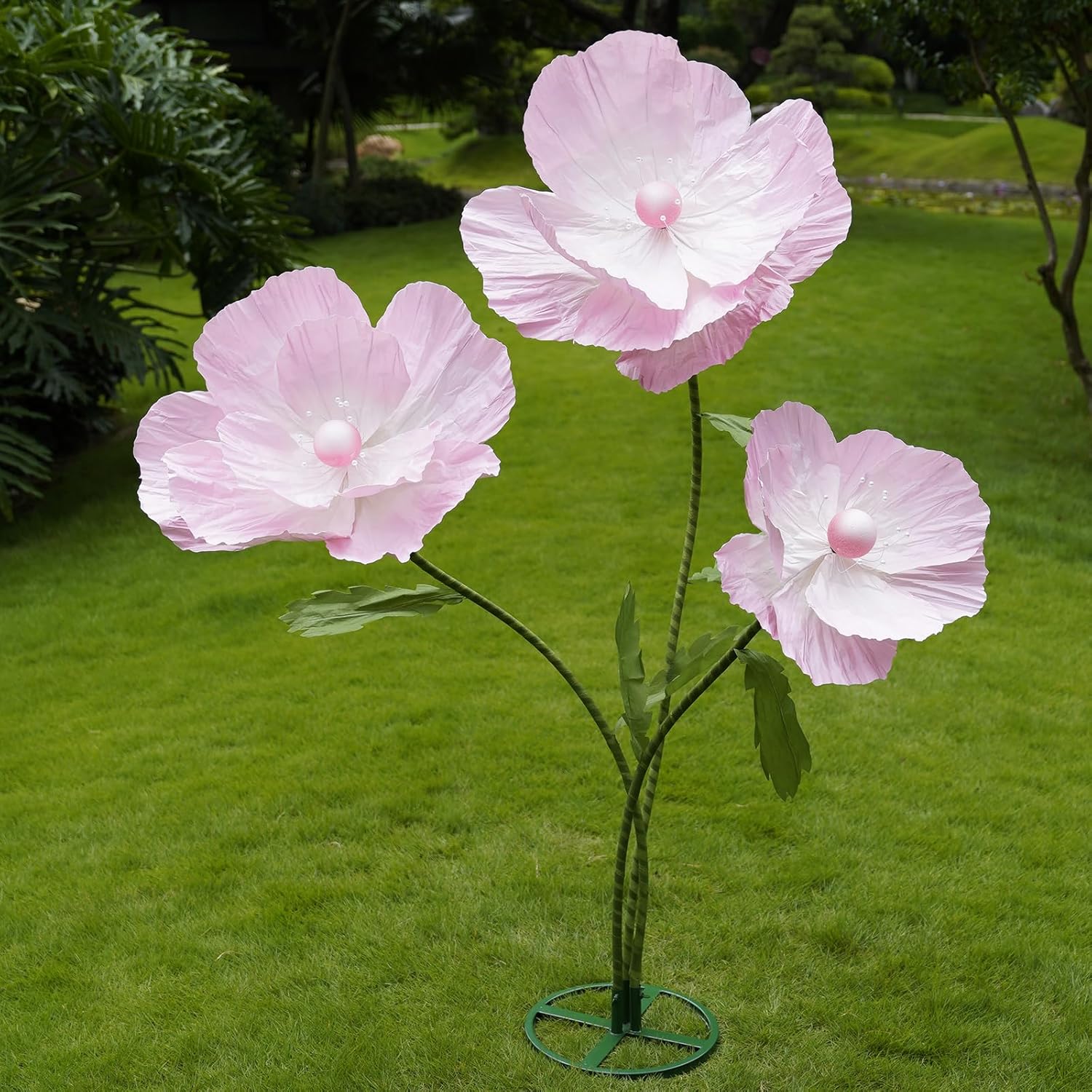 Giant Paper Flower Decor with Stand,Oversized Artificial Flower Decor,Floor Standing Gradient Paper Flower for Commercial Display,Wedding, Party,Event,Photo Backdrop & Home Decoration (Pink)