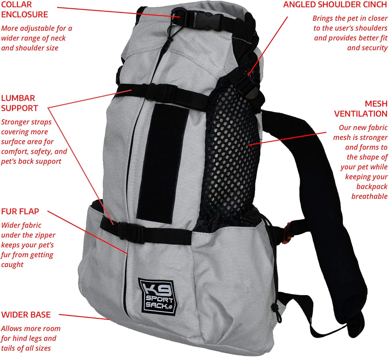 K9 Sport Sack | Dog Carrier Adjustable Backpack (Small, Air - Charcoal Grey) : Pet Supplies